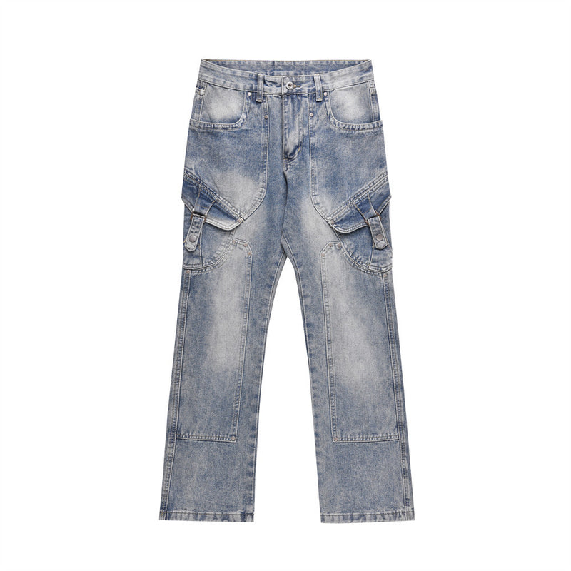 Men Jeans Punk Stitching Multi-Pocket Loose Casual
