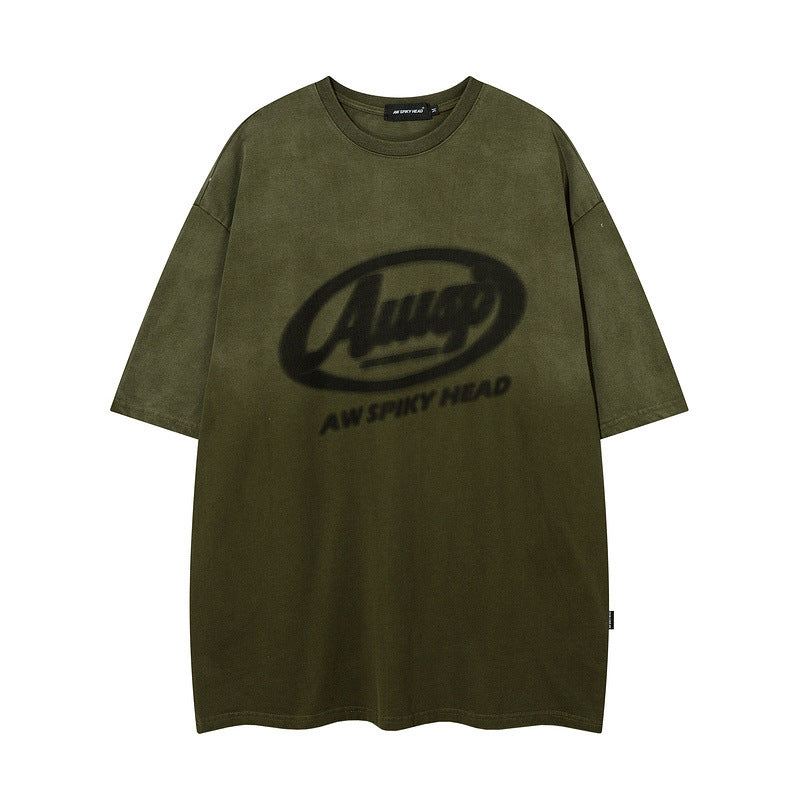 Men T-Shirt Retro Gradient Printing Loose All-Match