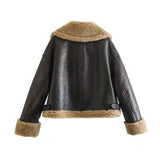 Women Cotton Coat Fleece Thickening Imitation Leather Jacket