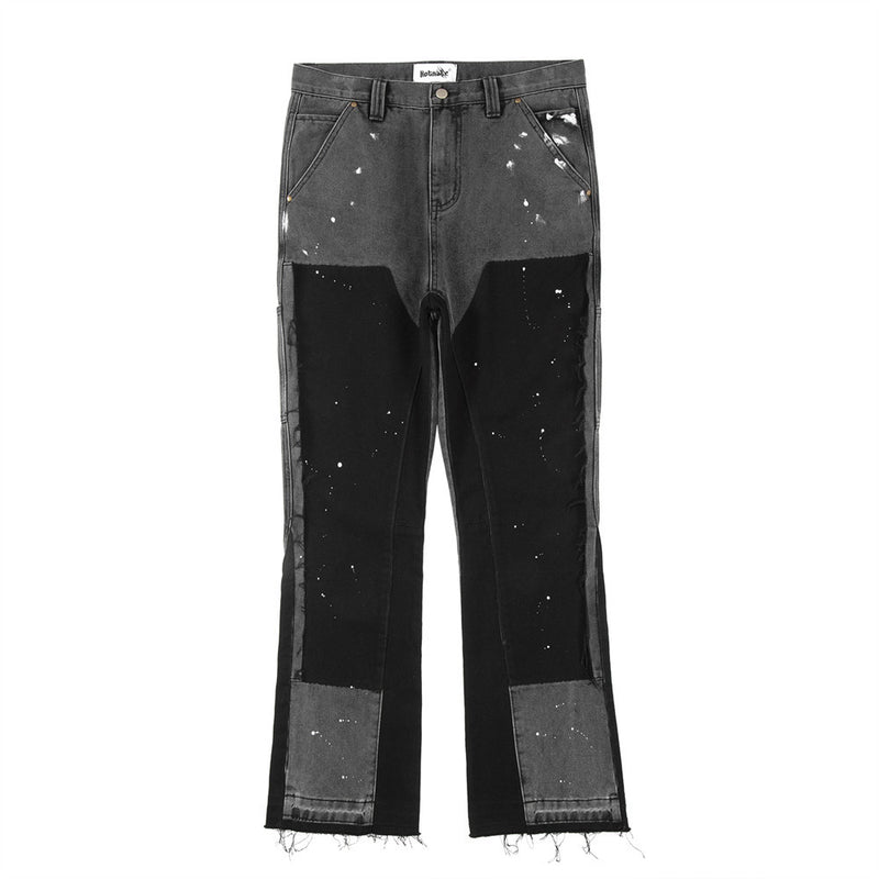 Men Jeans Patchwork Assorted Colors Raw Edge Splash Ink