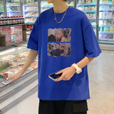 Men T Shirt Loose All-Match Cartoon Printed Casual