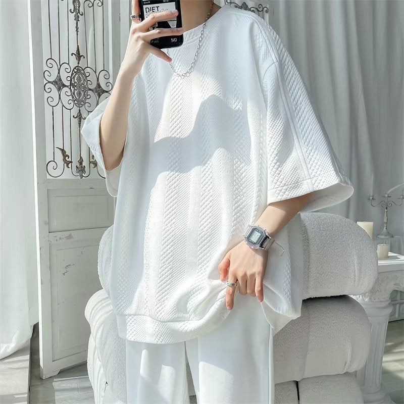 Men T Shirt Waffle Summer Loose plus Size