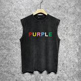 Purple Brand Distressed Tank T Shirts Distressed Sleeveless T-shirt Vest