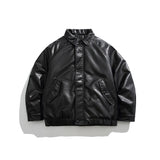 Unisex Coat Vintage Cotton-Padded Clothes Loose Couple PU Leather