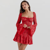 Women Dress Lace Bell Sleeve Sexy Hot Girl