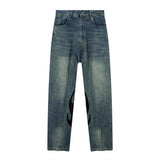Men Jeans Abstract Flame Pattern Stitching