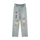 Men Jeans Hole Metal Fastener Decoration Loose All-Match