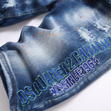 DSQ2 Short Jeans Ripped Patch Slim-fit Stretch Denim Shorts