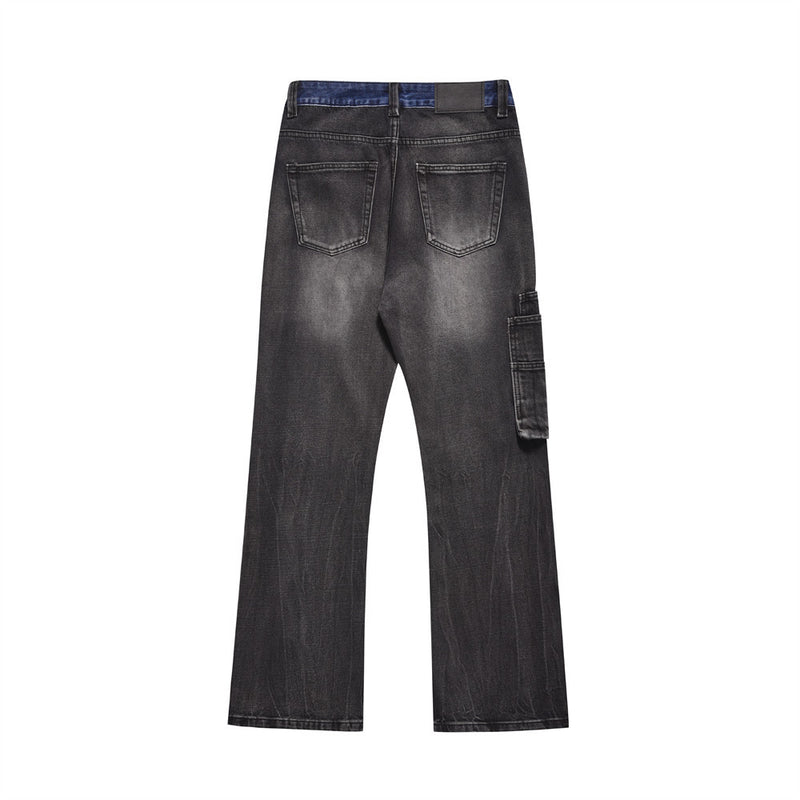 Men Jeans Stitching Fashion Loose