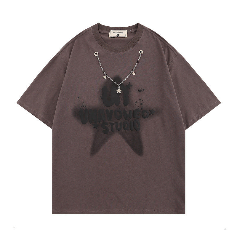 Men T-Shirt Necklace Decorative Creative Star Printed All-Matching