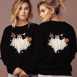 Women's Cartoon Halloween Hoodies Funny Flower Pumpkin Ghost