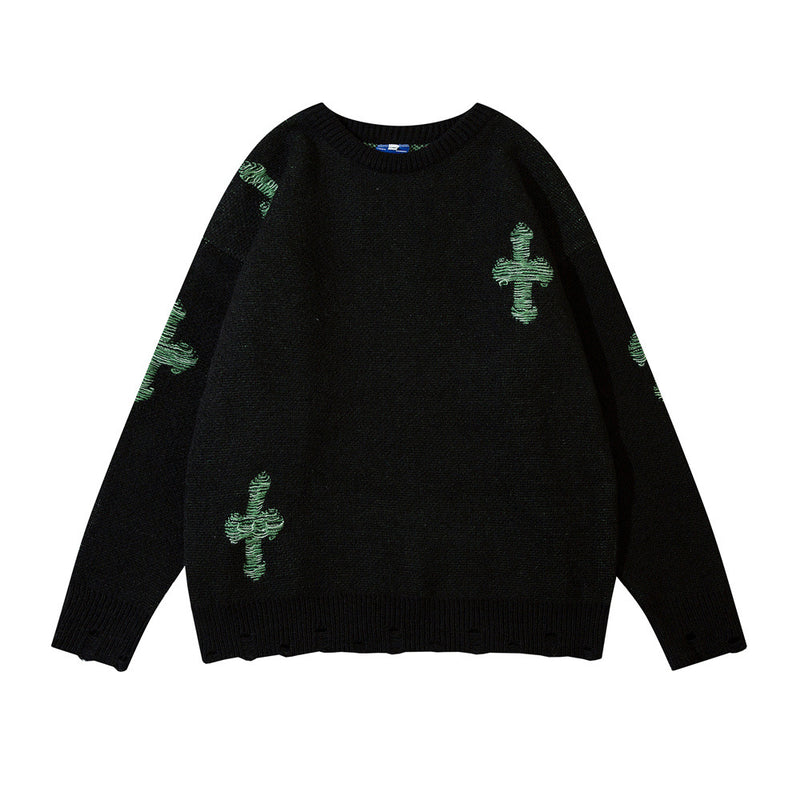 Men Sweater Cross Brocade Sweater Loose Sweater
