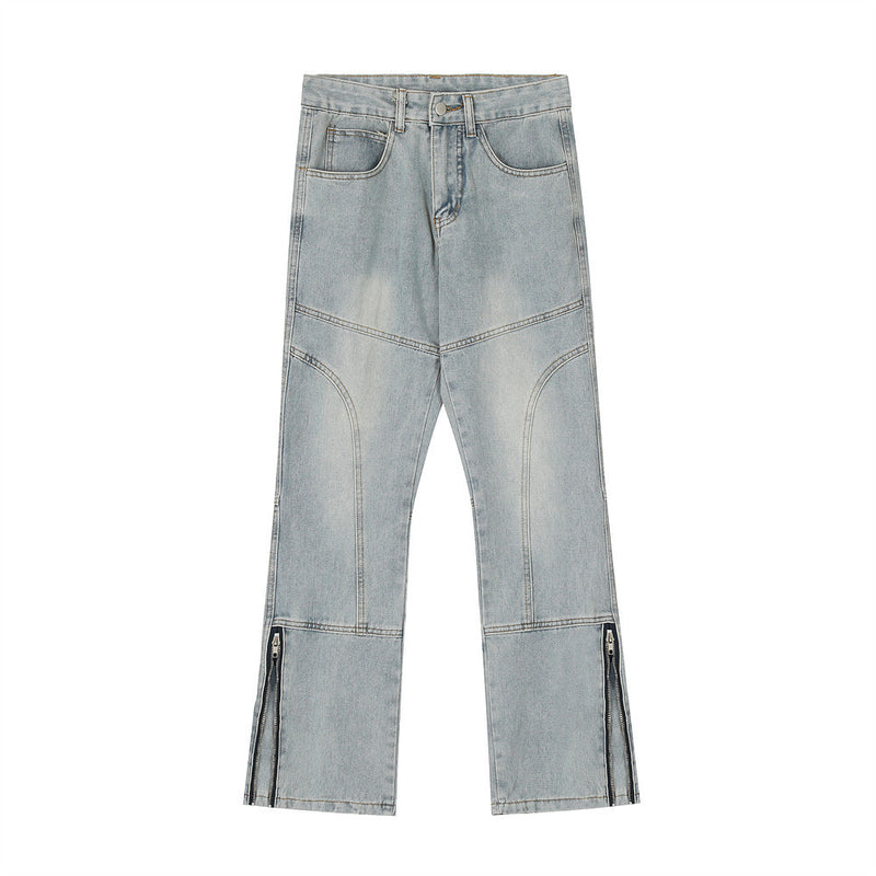 Men Jeans Stitching Topstitching Loose Zip