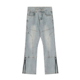 Men Jeans Stitching Topstitching Loose Zip