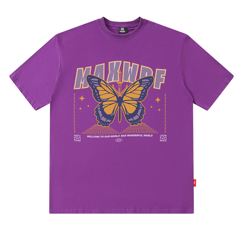 Men T-Shirt Butterfly Print Versatile Casual Loose