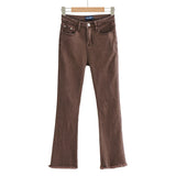 Women Jeans Retro Frayed Flared Pants Slim Stretch