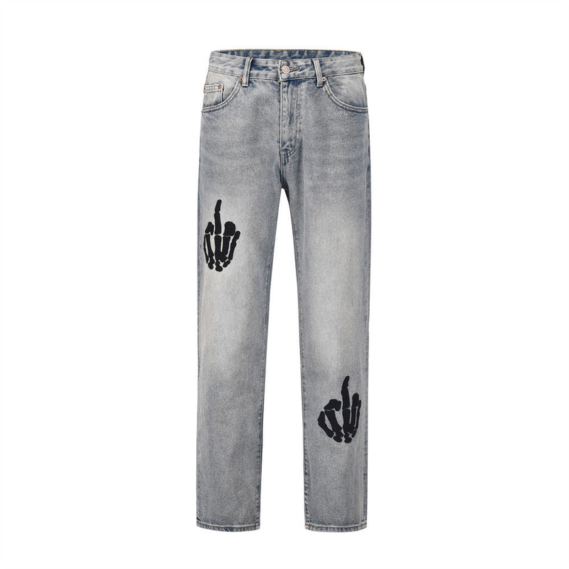 Men Jeans Skull Gesture Hip Hop