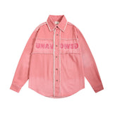 Men Long Sleeved T Shirt Letter Wash Denim Shirt Coat Spring and Autumn Men's Long Sleeve Shirt Jacket