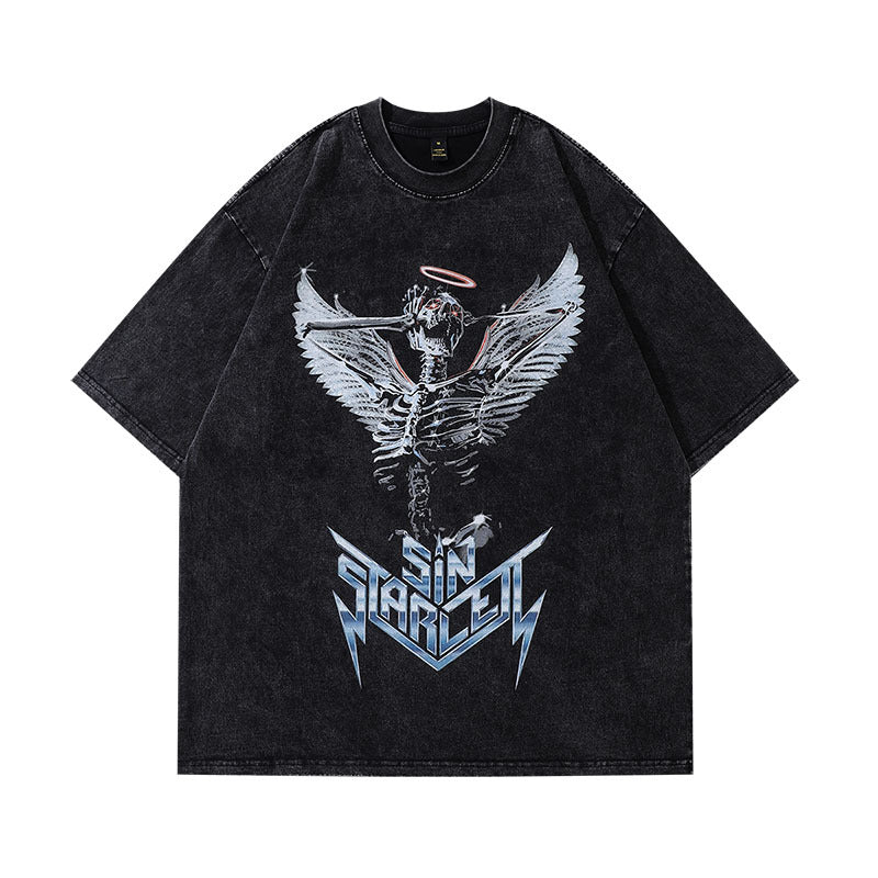 Men T-Shirt Vintage Distressed Nirvana Skull Print