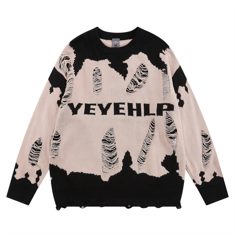 Men Sweater Worn Color-Block Crew Neck Sweater