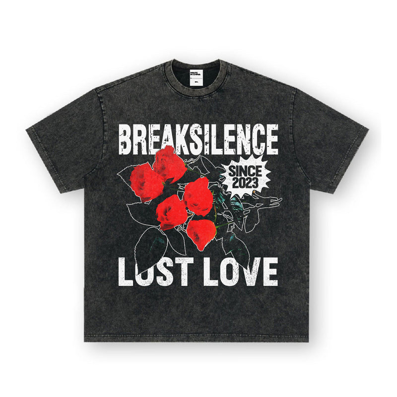 Vintage T-shirts Rose Print Men's and Women's Short Sleeve T-Shirts Loose