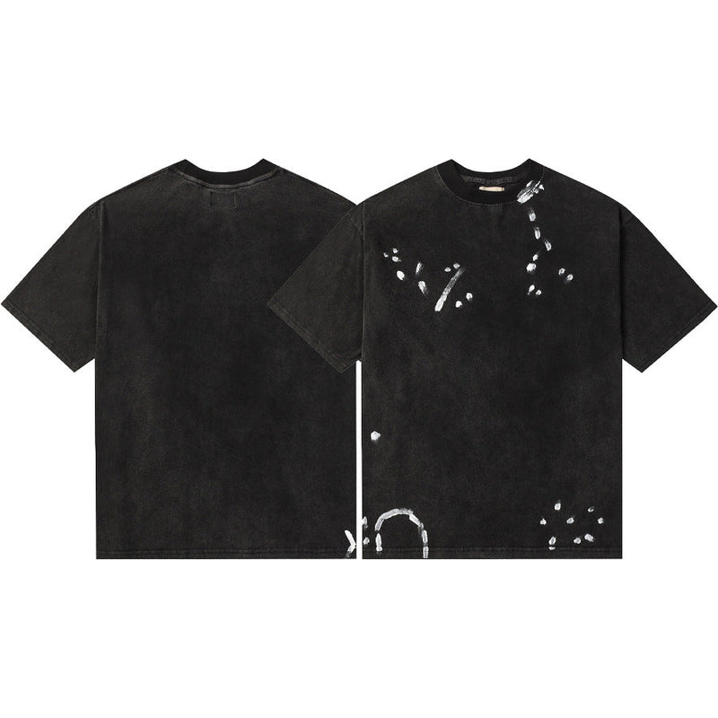 Gallery Dept T-Shirt Hand Painted Ink Splashing Alphabet Washed Retro Short Sleeve T-Shirt