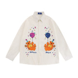Men Long Sleeved T Shirt Embroidered Long Sleeve Shirt Boys Loose Casual Jacket Lapel Shirt Ins