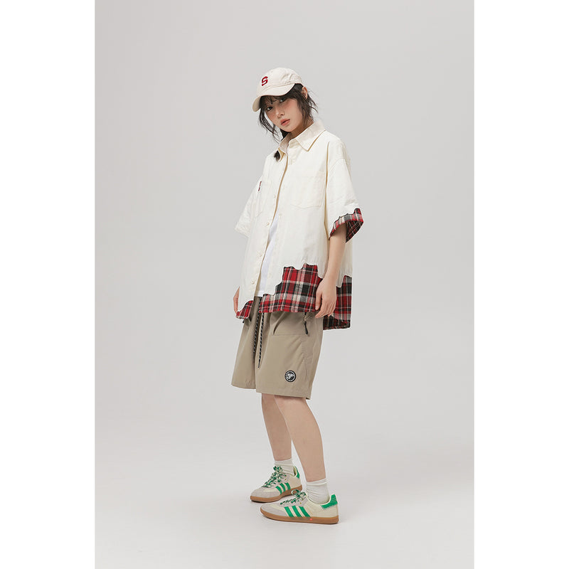 Unisex Shirt Retro Patchwork Plaid Loose Cardigan Summer