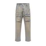 Men Jeans Workwear Three-Dimensional Pocket Retro Yellow