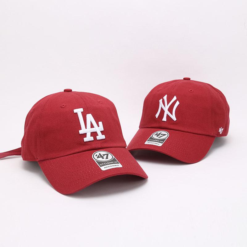 Dodgers and Yankees Baseball Cap 47brand Baseball Cap Women Wine Red Soft Top NY Embroidery La Cap Casual Hat