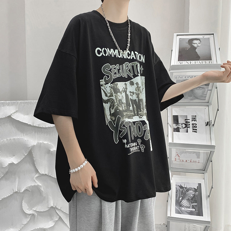 Men T Shirt Summer Loose Graffiti Printing Casual