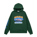 Rhude Hoodie Speedboat Plaid Sleeve Print Hooded Sweater