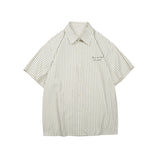 Unisex Shirt Embroidered Casual Loose Striped Cotton
