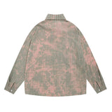 Men Long Sleeved T Shirt Plaid Tie-Dye Long Sleeve Shirt Men's Embroidery Lapel Shirt Coat Spring and Autumn