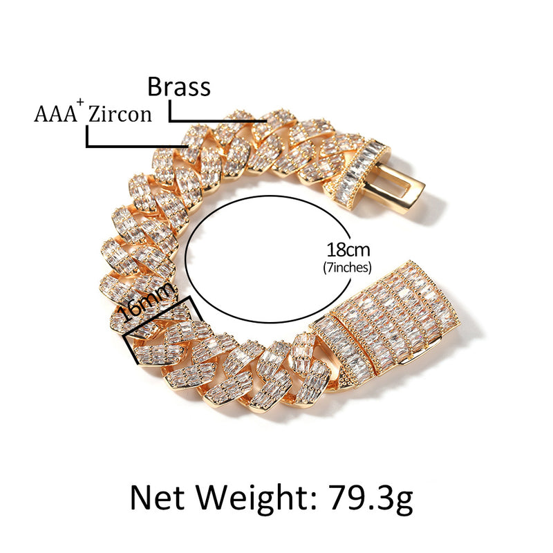 Bracelet Three Rows T-Square Zircon Full Diamond Hip Hop Bracelet Luxury Royalty Spectrum