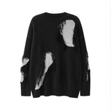 Men Sweater Stitching Ripped round Neck Sweater Niche