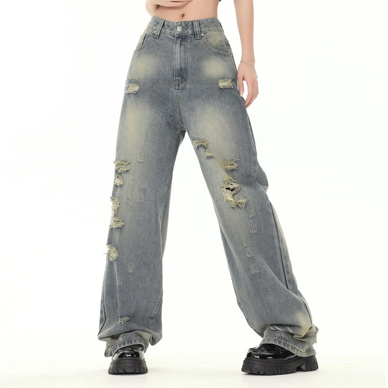 Men Jeans Loose Hole Retro Easy Matching