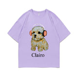 Clairo Dog Puppy Headphones Graphic Print Tshirt Summer Male