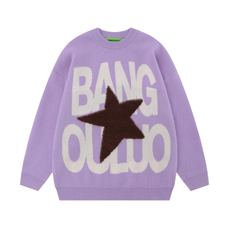 Men Sweater Hip Hop Five-Pointed Star Pattern Knitwear