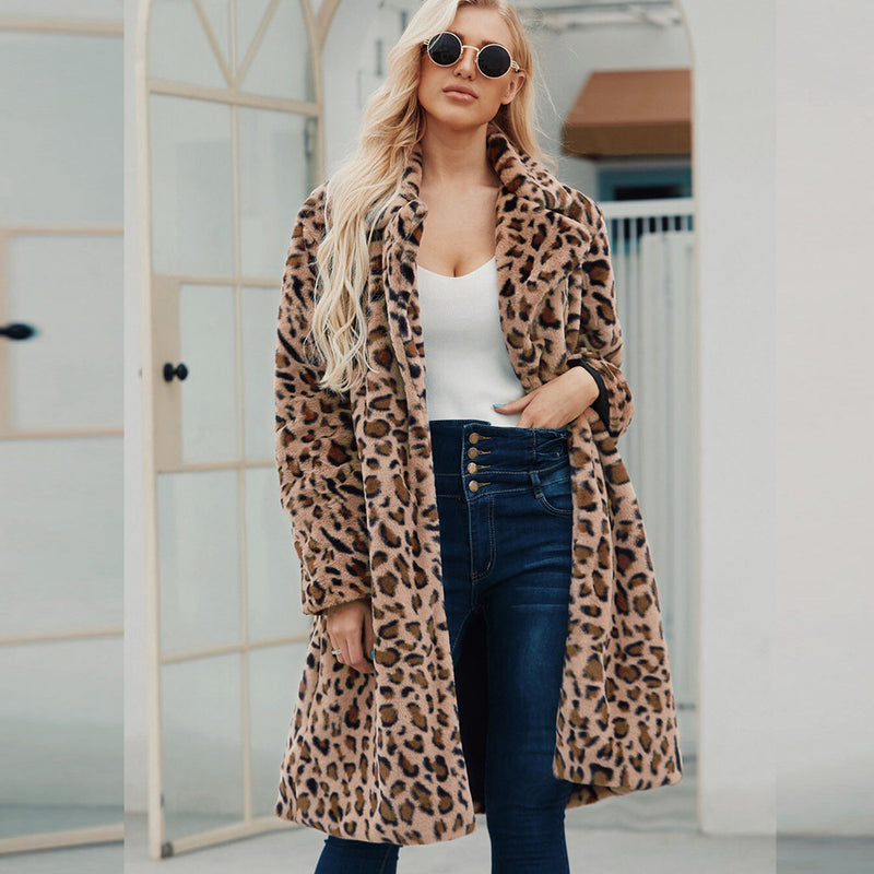 Women Fur Jacket Leopard Fur Fashionable Warm Coat