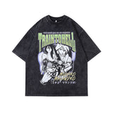 Men T-Shirt Flame Print Distressed Retro