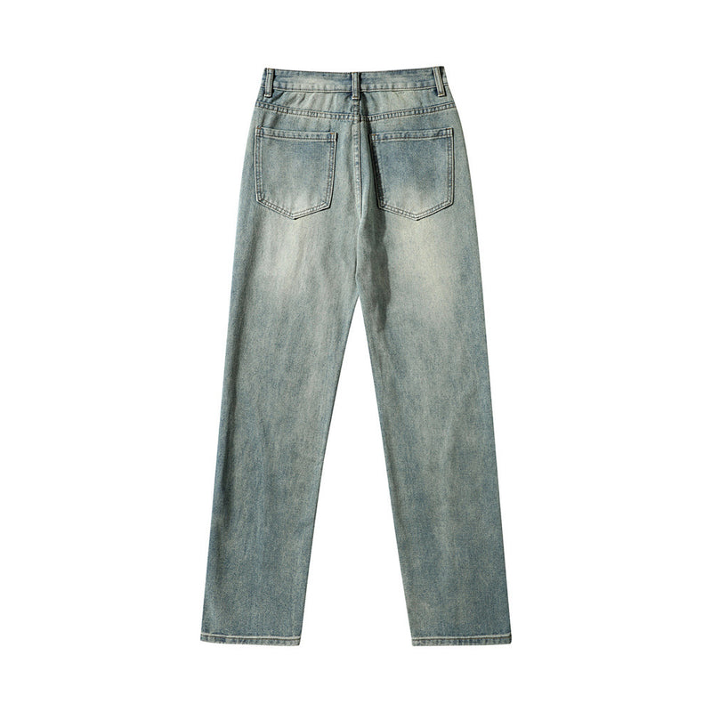 Men Jeans Retro Style Personality Design Stitching Loose Casual