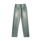 Men Jeans Retro Style Personality Design Stitching Loose Casual