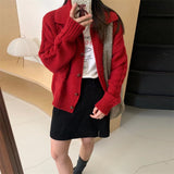 Women Knitted Cardigan College Style Loose Short