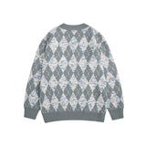 Women Sweater Vintage Diamond Plaid Knitted Sweater