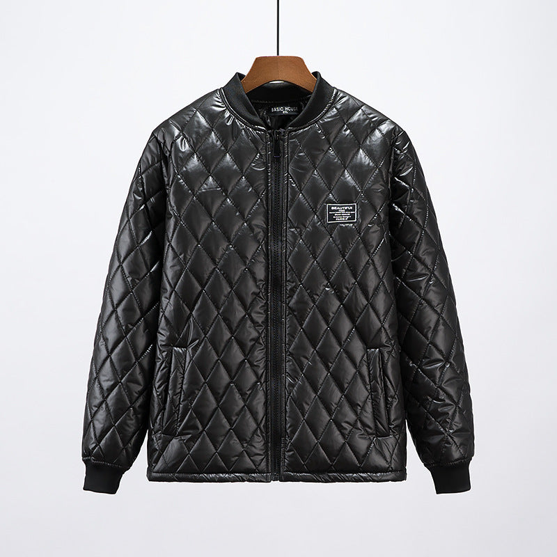 Women Cotton Coat Fashion Diamond Lattice Baseball Uniform Loose