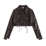 Women Jackets Cropped Leather Coat