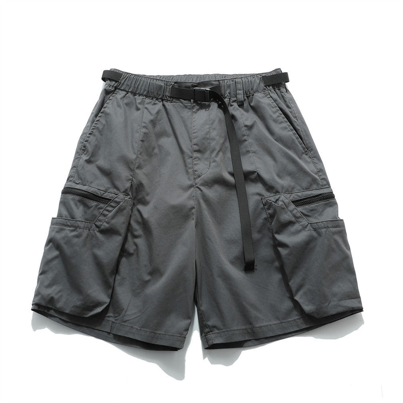 Men Shorts Multi-Pocket Workwear Casual Loose with Belt Solid Color