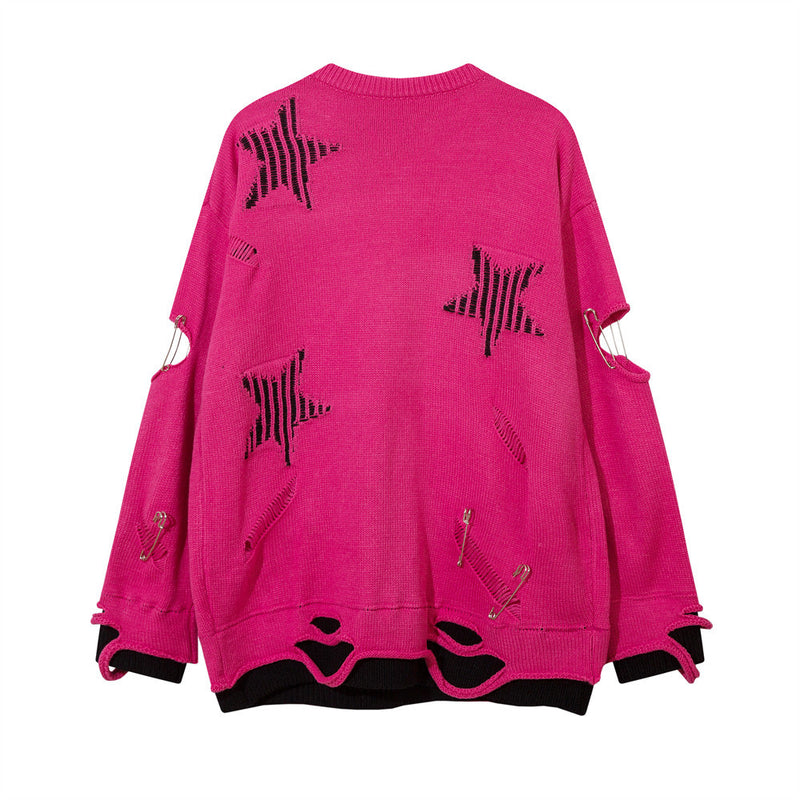 M Hole Crochet Five-Pointed Star Sweater