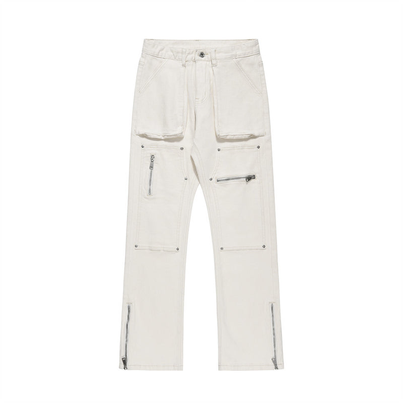 Men Jeans Zipper Patchwork Pocket